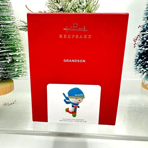 Hallmark Keepsake Ornament Grandson Scooter 2021 Snowman Scarf Winter Christmas - Picture 1 of 8